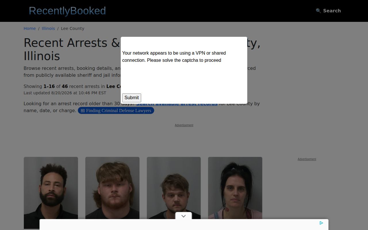 RecentlyBooked Lee County unofficial recent-bookings source