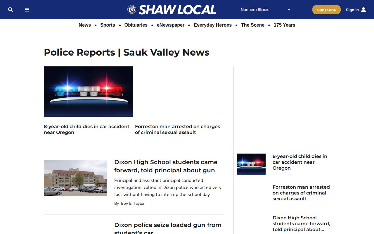 Shaw Local Lee County police report source for crime news coverage