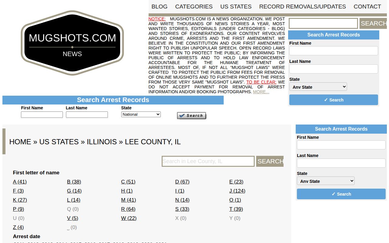 Mugshots.com Lee County unofficial indexed record source